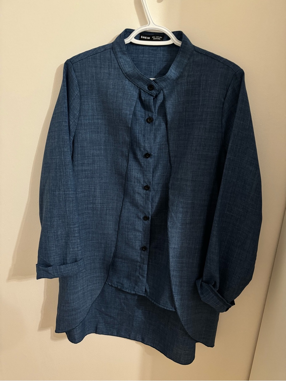 Shein Dark Denim Button-up Tunic Shirt